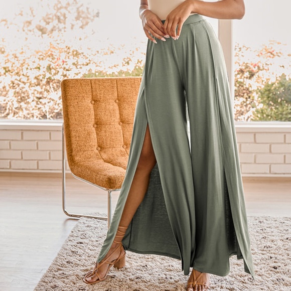 Lulus Knockout Sage Green Wide Leg Pants - Size S - Picture 1 of 2